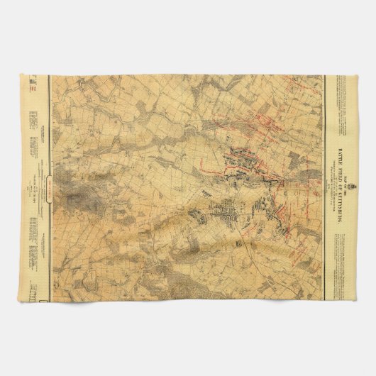 Battlefield of Gettysburg Map door John Bachelder Theedoek (Horizontaal)