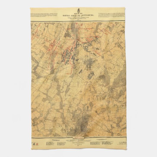 Battlefield of Gettysburg Map door John Bachelder Theedoek (Verticaal)