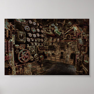 Battleship interior, steampunk style, retro futuri poster