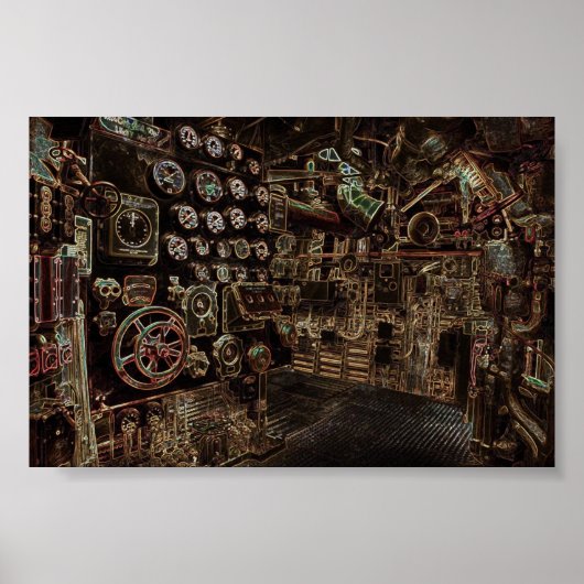 Battleship interior, steampunk style, retro futuri poster (Voorkant)