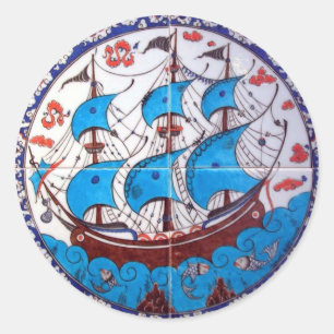 Battleship Pattern / Tegel Art Ronde Sticker