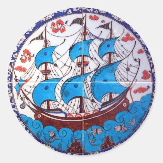Battleship Pattern / Tegel Art Ronde Sticker (Voorkant)