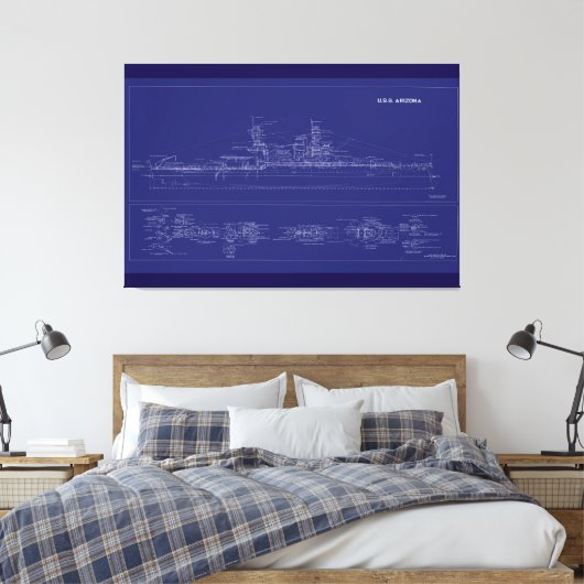 Battleship USS Arizona Blueprint Canvas Afdruk (Insitu (Slaapkamer))