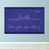 Battleship USS Arizona Blueprint Canvas Afdruk (Insitu (Houten vloer))
