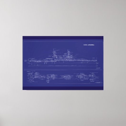 Battleship USS Arizona Blueprint Canvas Afdruk (Voorkant)