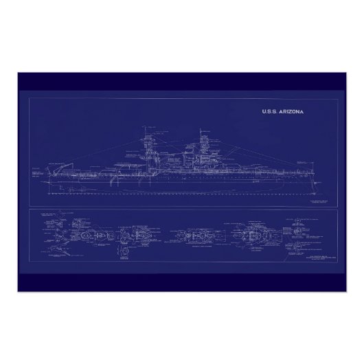 Battleship USS Arizona Blueprint Perfect Poster (Voorkant)