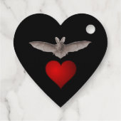 Batty Bat love Grey Bat with Red Heart on Black Bedankjes Labels (Achterkant)