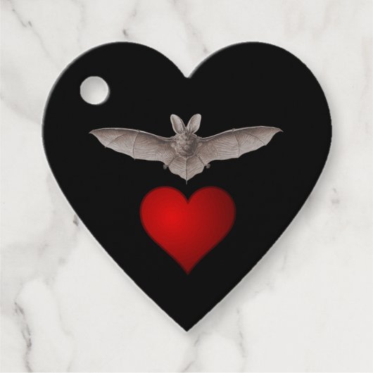 Batty Bat love Grey Bat with Red Heart on Black Bedankjes Labels (Voorkant)