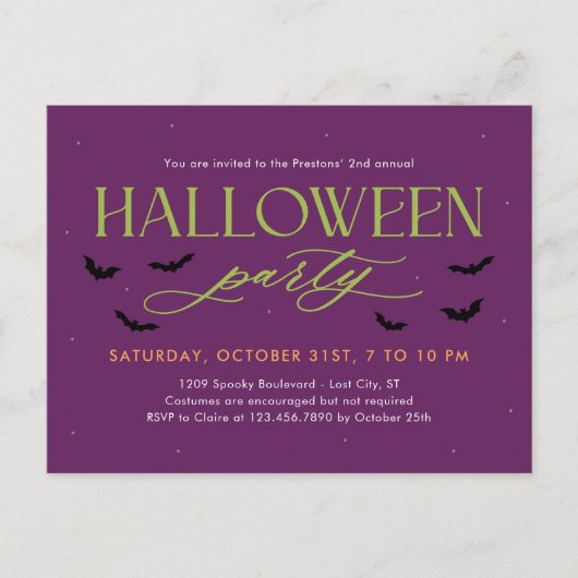 Batty bewerkbare kleur Halloween Invitation Briefk Feestdagenkaart (Voorkant)