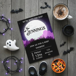 Batty for baby. Halloween Baby shower Invitation Kaart