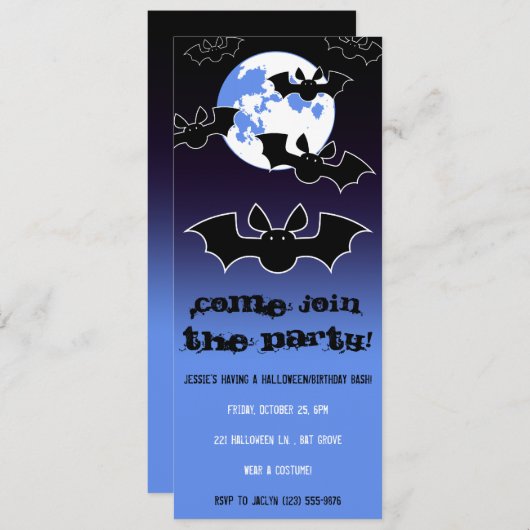 Batty Halloween/Birthday Invites Kaart (Voorkant / Achterkant)