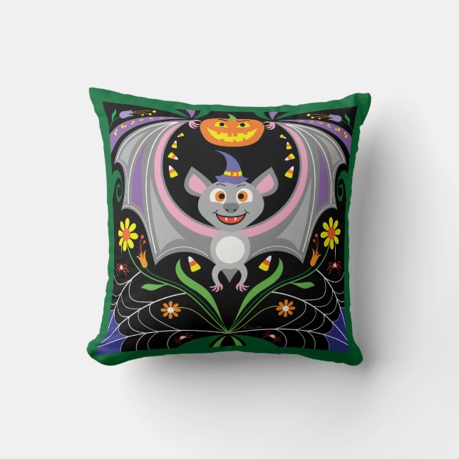 Batty Midnight Pompoenveld Kussen (Voorkant)