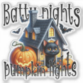 Batty Nights Pumpkin Lights Black Kitten Halloween Sticker (Voorkant)