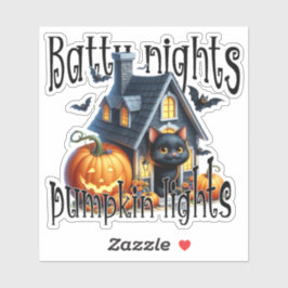 Batty Nights Pumpkin Lights Black Kitten Halloween Sticker
