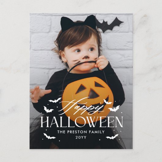 Batty Overlay Halloween Fotokaart Briefkaart (Voorkant)