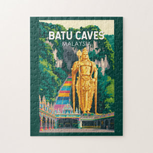 Batu Caves Maleisië Illustratie Reis Kunst Retro Legpuzzel