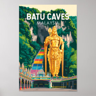 Batu Caves Maleisië Illustratie Reis Kunst Retro Poster