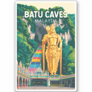 Batu Caves Maleisië Illustratie Reis Kunst Retro Sticker