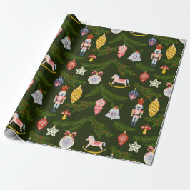 Bauble en Wooden Soldier-kerstpatroon Cadeaupapier