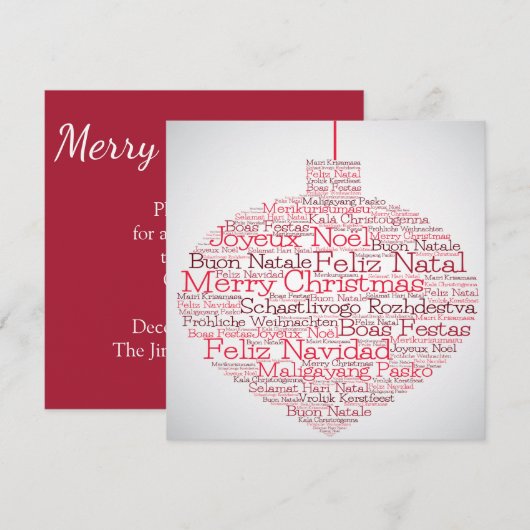 Bauble gemaakt van 'Merry Christmas' woorden Kaart (Voorkant / Achterkant)