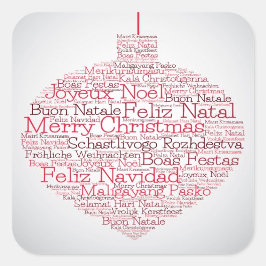 Bauble gemaakt van 'Merry Christmas' woorden Vierkante Sticker (Voorkant)