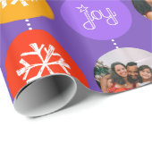 Bauble paars oranje patroon kerstfoto cadeaupapier (Rol Hoek)