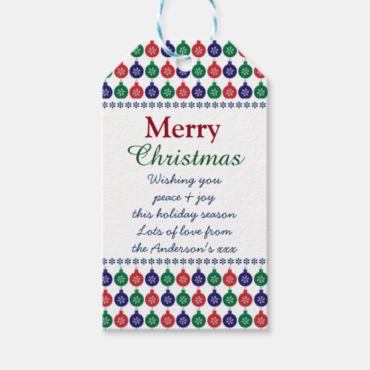 Bauble Pattern Custom Message Kerstmis Cadeaulabel (Voorkant)
