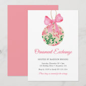Bauble Pink Bow Ornament Exchange Christmas Party Kaart (Voorkant / Achterkant)