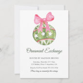 Bauble Pink Bow Ornament Exchange Christmas Party Kaart (Voorkant)