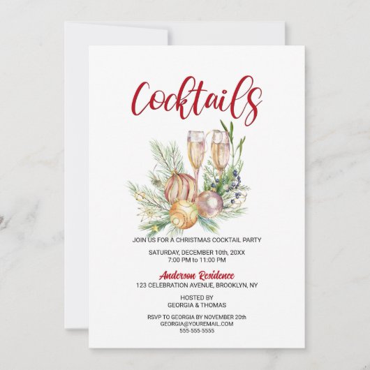 Baubles en Champagne-kerstcocktail Kaart (Voorkant)