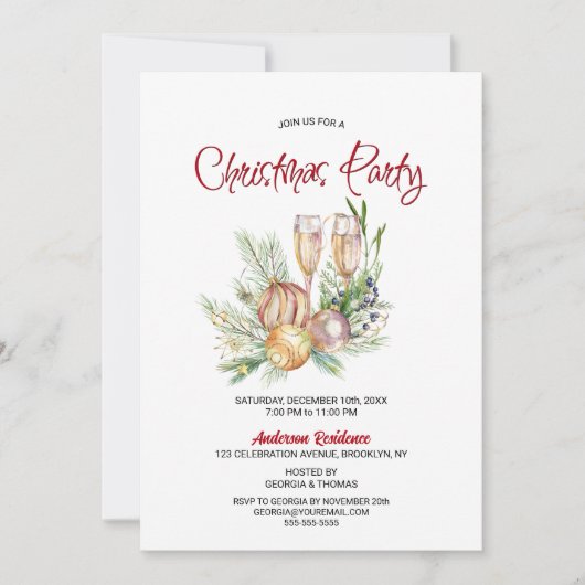 Baubles en Champagne-kerstfeest Kaart (Voorkant)