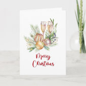Baubles en Champagne-kerstgroet Feestdagen Kaart (Voorkant)