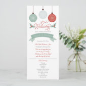 Baubles en Holly Kerstfeestdag bruiloft Programmakaart (Staand voorkant)