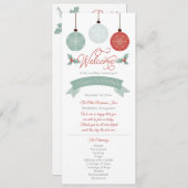 Baubles en Holly Kerstfeestdag bruiloft Programmakaart (Voorkant / Achterkant)