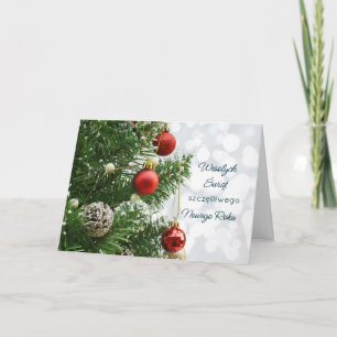 Baubles, fir. cones Poolse kerstfeestkaart Feestdagen Kaart