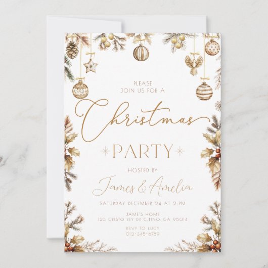 Baubles Gold Kerstfeest uitnodiging (Voorkant)
