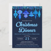 Baubles Kerstdiner Waterverf Navy Blue Kaart (Voorkant)