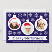 Baubles Photo Collage Merry Christmas Blue & White Feestdagenkaart (Voorkant)