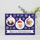 Baubles Photo Collage Merry Christmas Blue & White Feestdagenkaart (Staand voorkant)