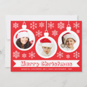 Baubles Photo Collage Red & White Merry Christmas  Feestdagenkaart (Voorkant)