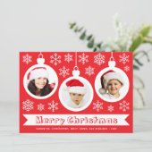 Baubles Photo Collage Red & White Merry Christmas  Feestdagenkaart (Staand voorkant)