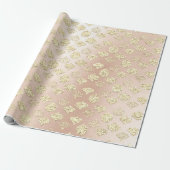 Baubles Pink Rose Metallic Gold Cottage Feestdagen Cadeaupapier (Uitgerold)
