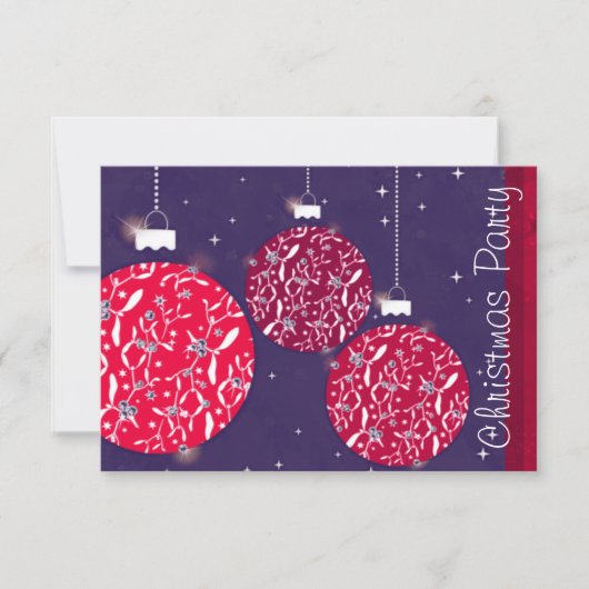 Baubles sparkle effect feestuitnodiging rood blauw kaart (Voorkant)