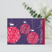 Baubles sparkle effect feestuitnodiging rood blauw kaart (Staand voorkant)