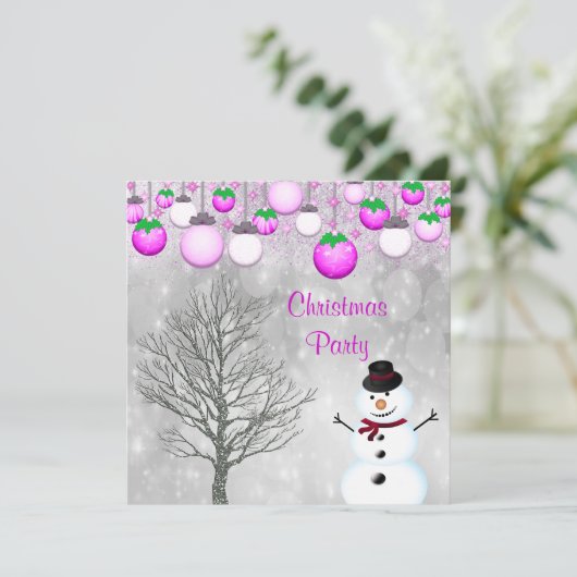 Baubles, Winterboom & Sneeuwman Kerstfeest Kaart (Staand voorkant)