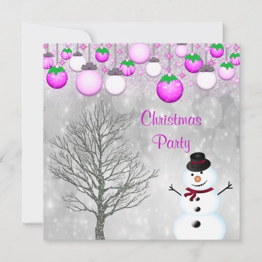 Baubles, Winterboom & Sneeuwman Kerstfeest Kaart (Voorkant)