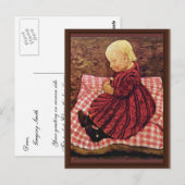 Bauer-kind op rood-gecontroleerde Kussens van Mode Briefkaart (Voorkant / Achterkant)