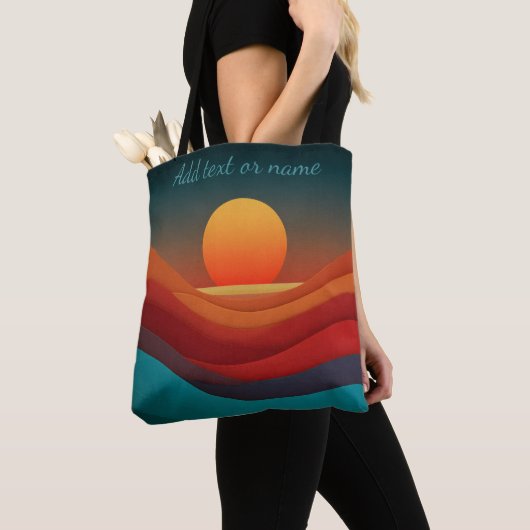 Bauhaus Aardse Zonsondergang Golven Aangepaste Tek Tote Bag (Dichtbij)