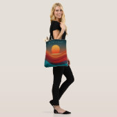 Bauhaus Aardse Zonsondergang Golven Aangepaste Tek Tote Bag (Op model)