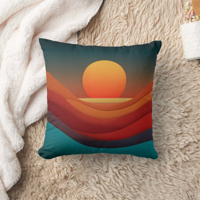 Bauhaus Aardse Zonsondergang Golven Abstract Worp  Kussen (Deken)